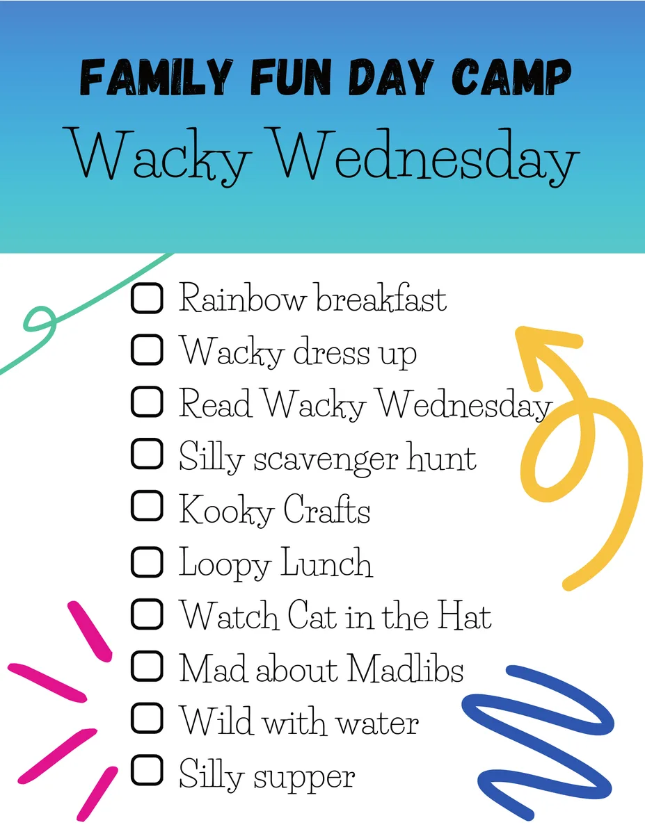 Family Fun Day Camp, Wacky Wednesday theme — cover checklist